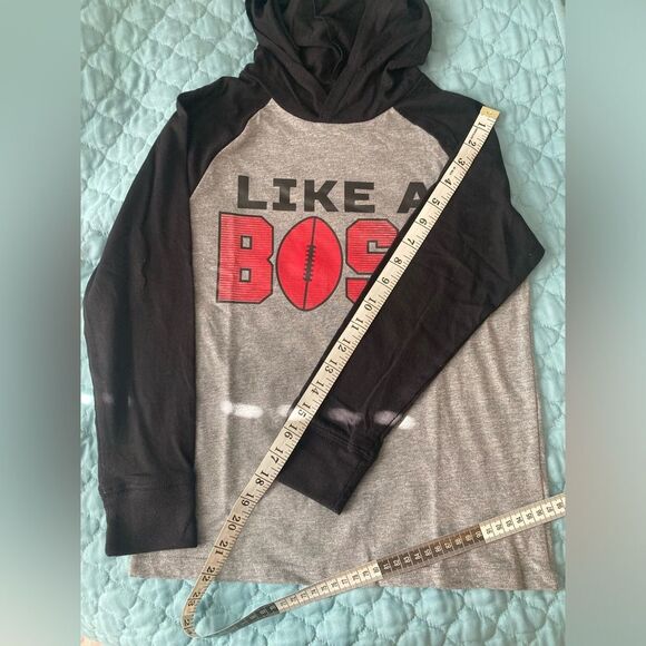Childrens Place Boys Like A Boss Graphic Raglan Hooded T Shirt M 7/8 Gray - Picture 5 of 8